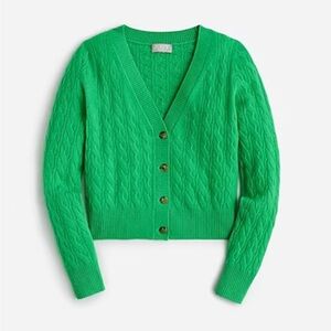 J Crew Cashmere Vintage Kelly Green Cable Knit Cardigan Sweater Sz M LIKE NEW!
